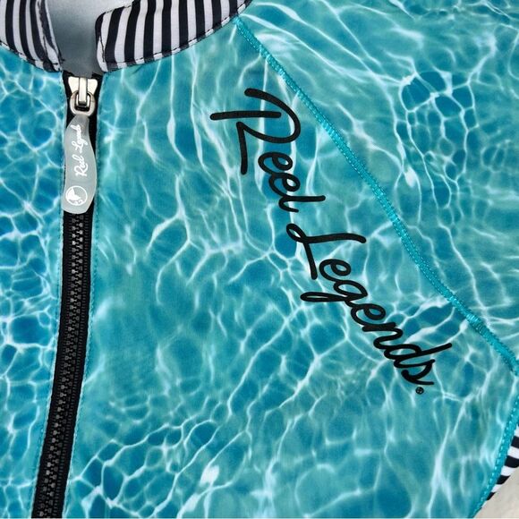 Reel Legends 🐠 1/4 zip blue water design 🐠white/black stripe 🐠 XS - Picture 2 of 4